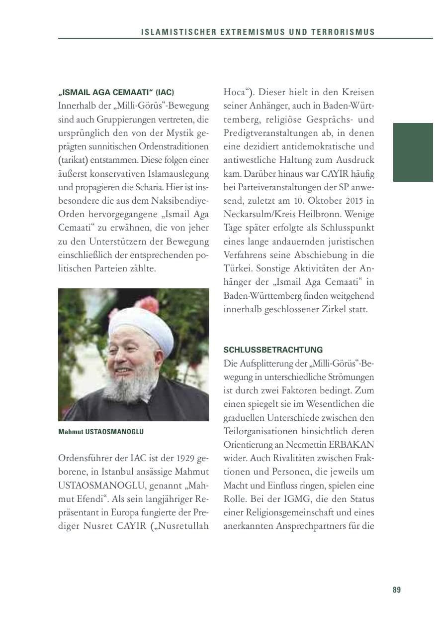 Seite 89 des Verfassungsschutzbericht 2015 Baden-Württemberg