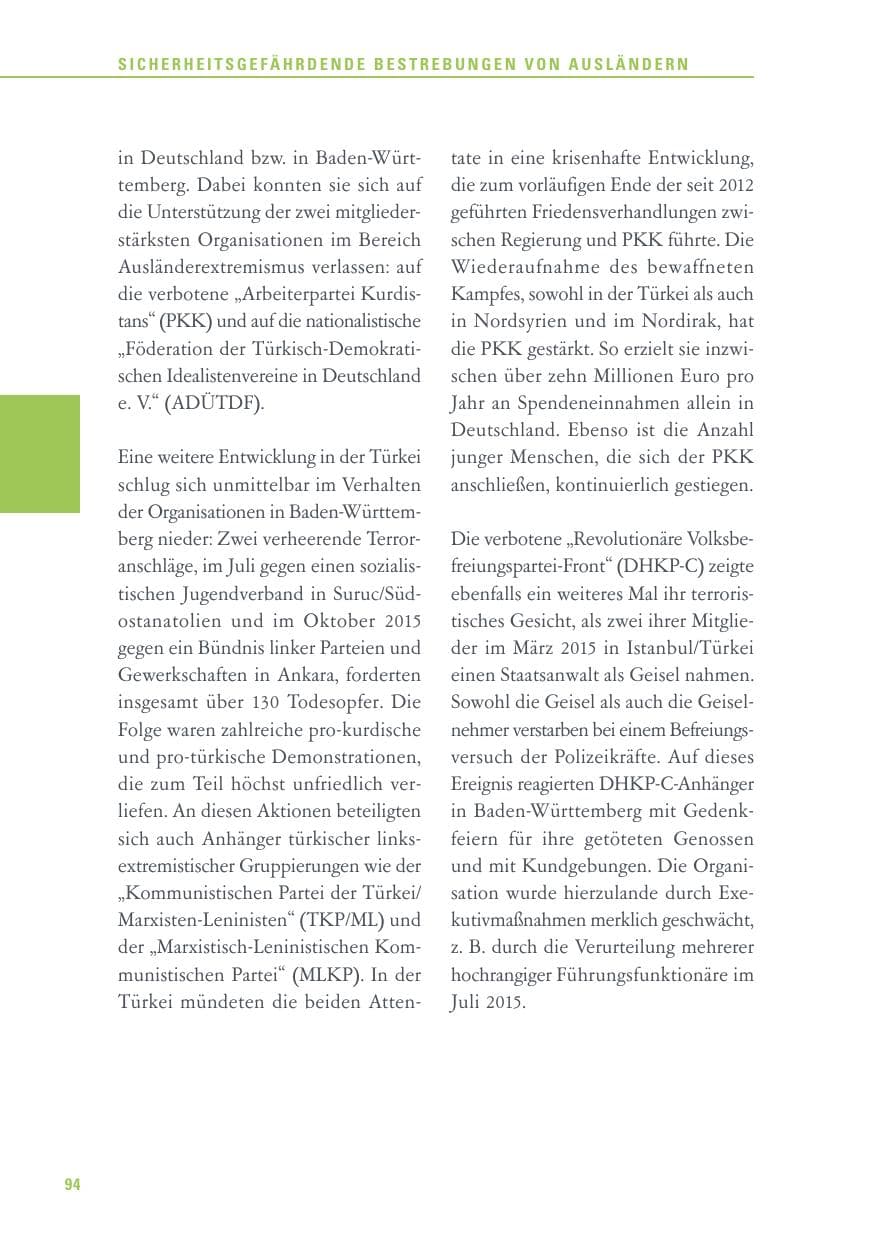 Seite 94 des Verfassungsschutzbericht 2015 Baden-Württemberg