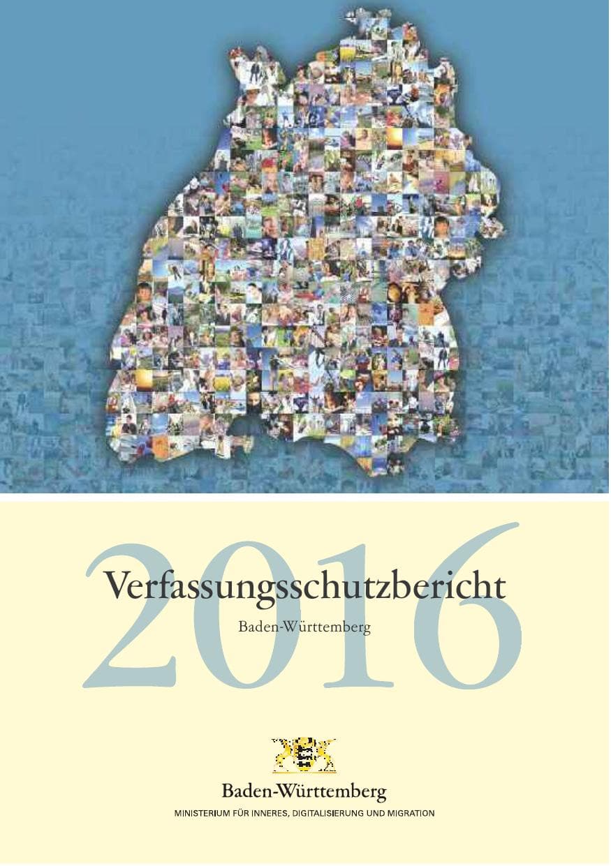 Seite 1 des Verfassungsschutzbericht 2016 Baden-Württemberg