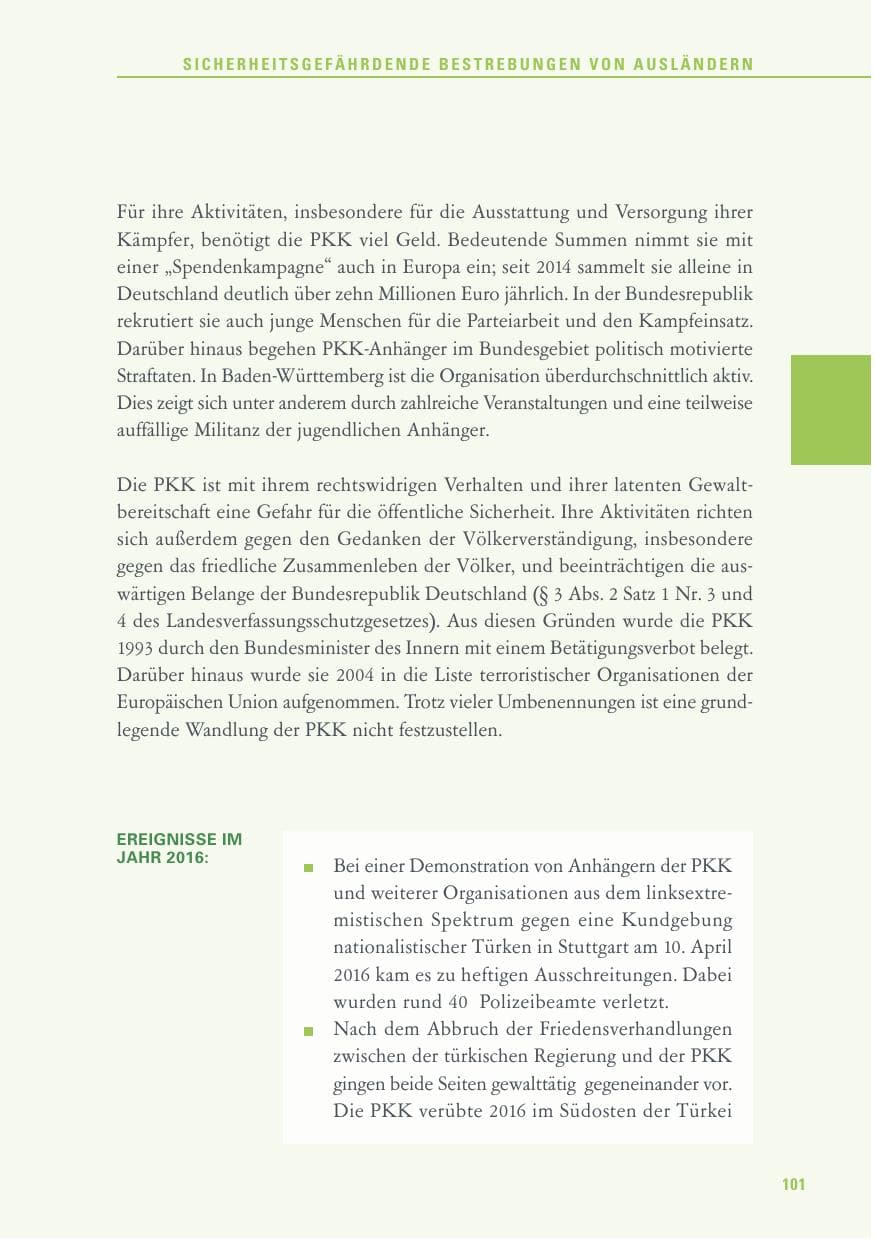 Seite 101 des Verfassungsschutzbericht 2016 Baden-Württemberg