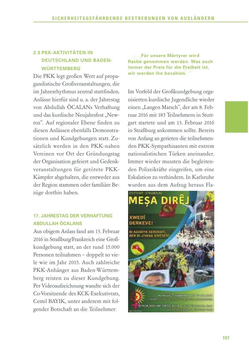 Seite 107 des Verfassungsschutzbericht 2016 Baden-Württemberg