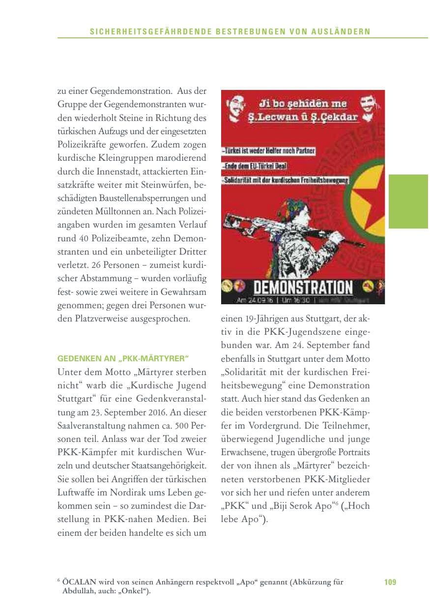 Seite 109 des Verfassungsschutzbericht 2016 Baden-Württemberg