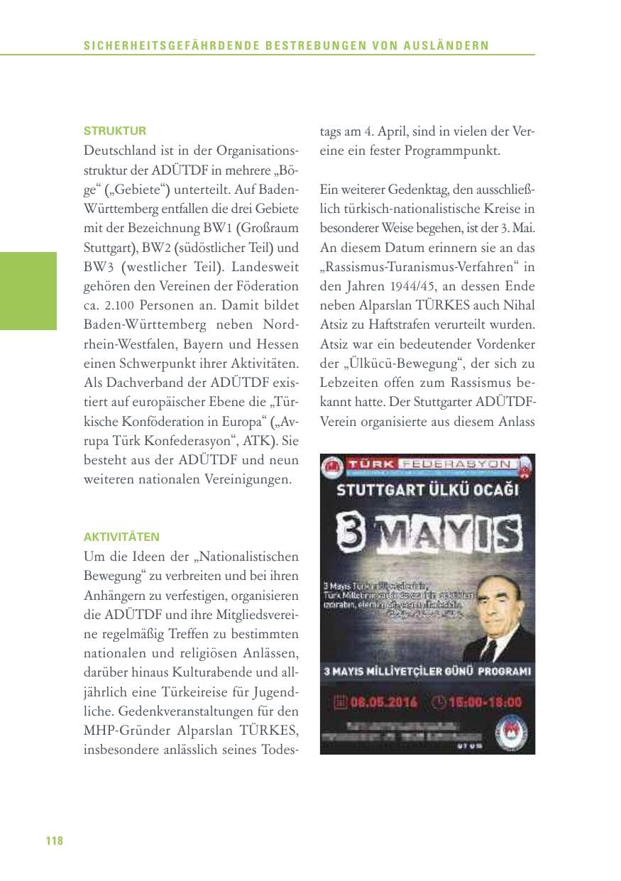 Seite 118 des Verfassungsschutzbericht 2016 Baden-Württemberg