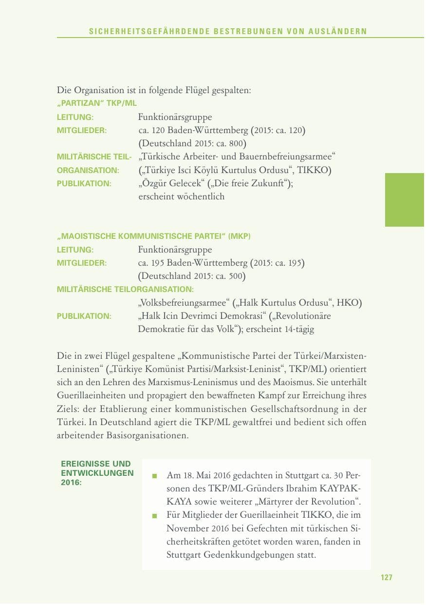 Seite 127 des Verfassungsschutzbericht 2016 Baden-Württemberg