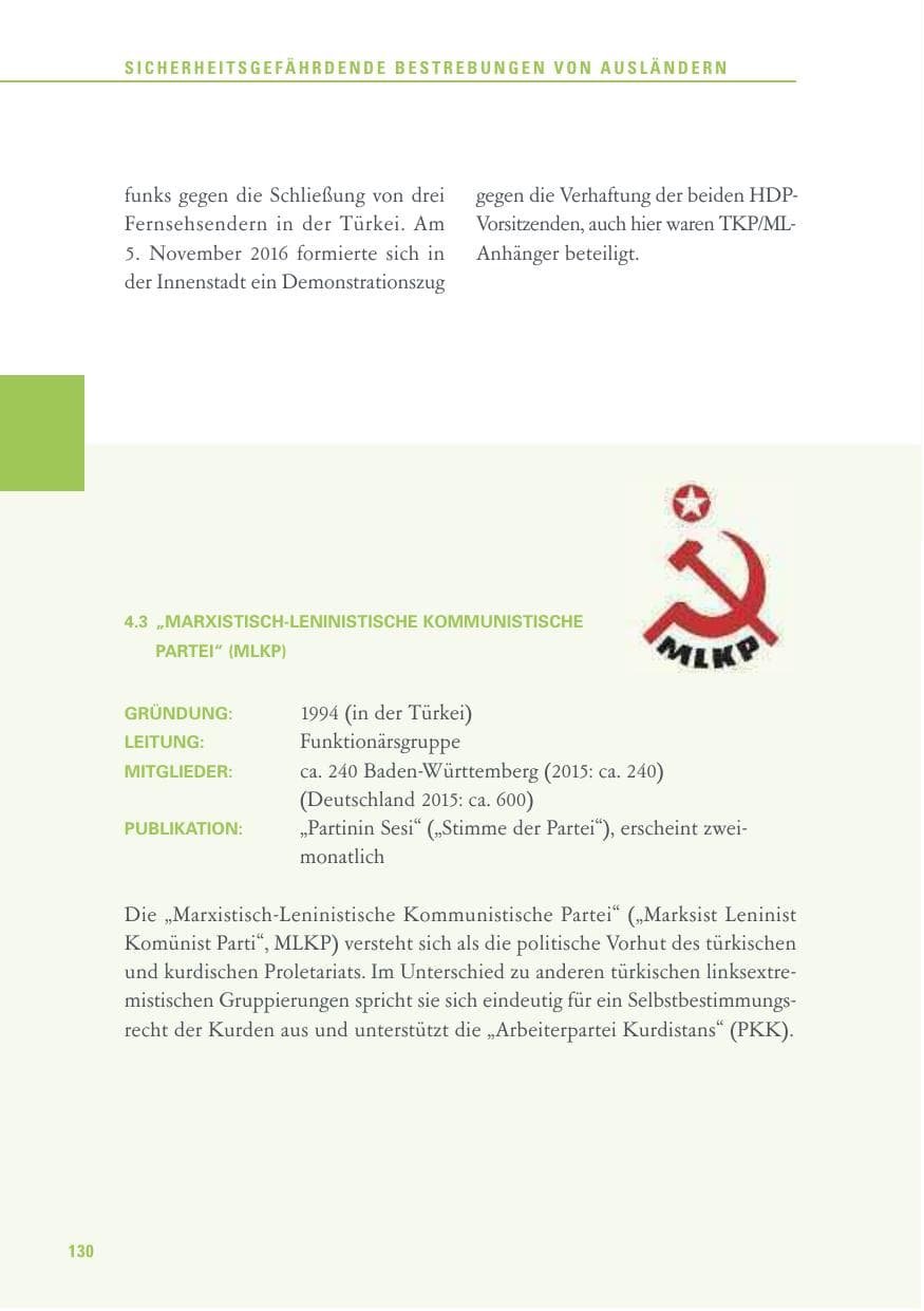 Seite 130 des Verfassungsschutzbericht 2016 Baden-Württemberg