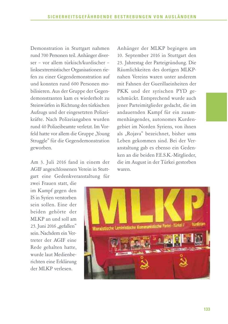 Seite 133 des Verfassungsschutzbericht 2016 Baden-Württemberg