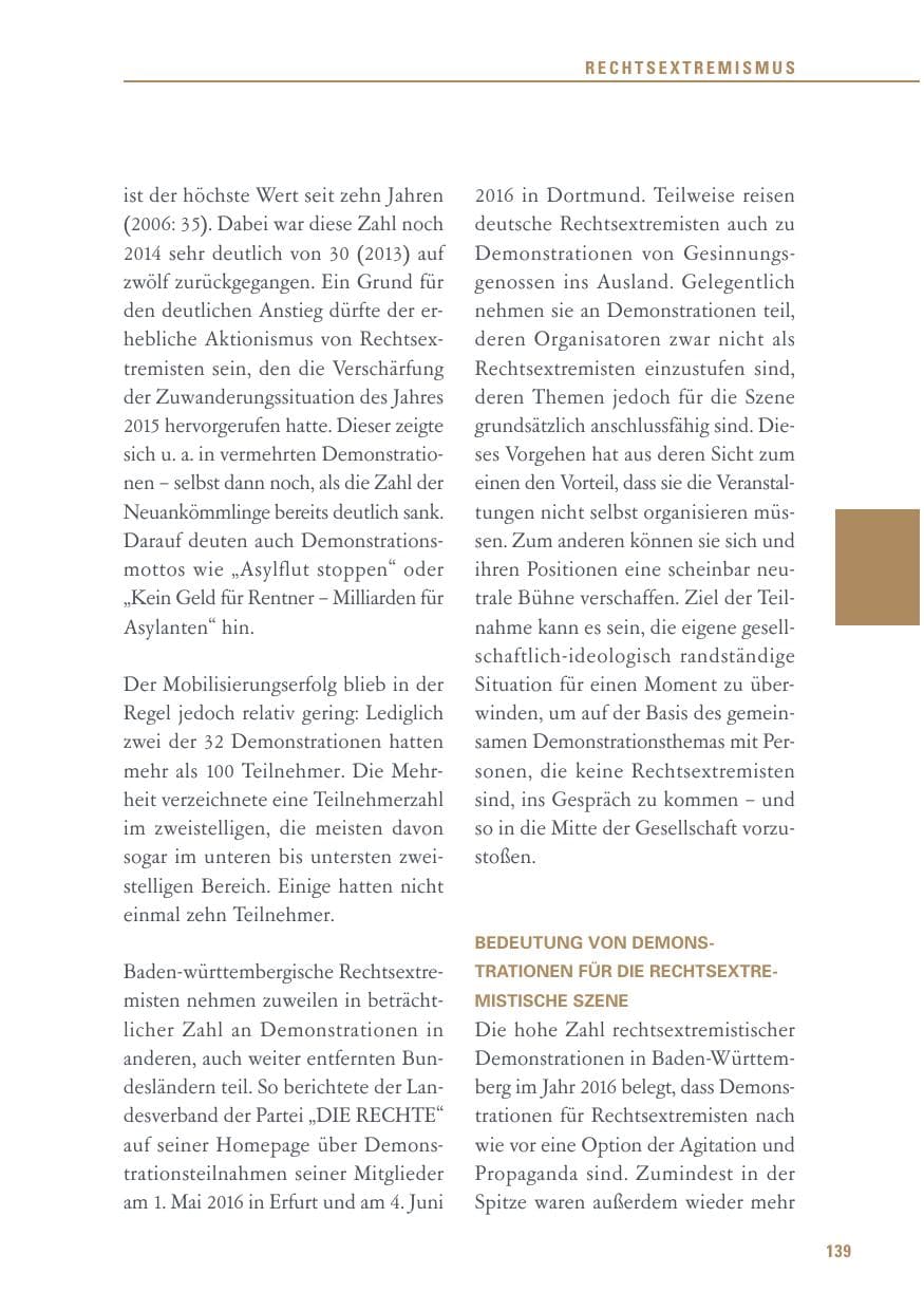 Seite 139 des Verfassungsschutzbericht 2016 Baden-Württemberg