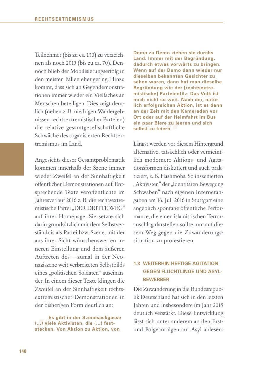 Seite 140 des Verfassungsschutzbericht 2016 Baden-Württemberg