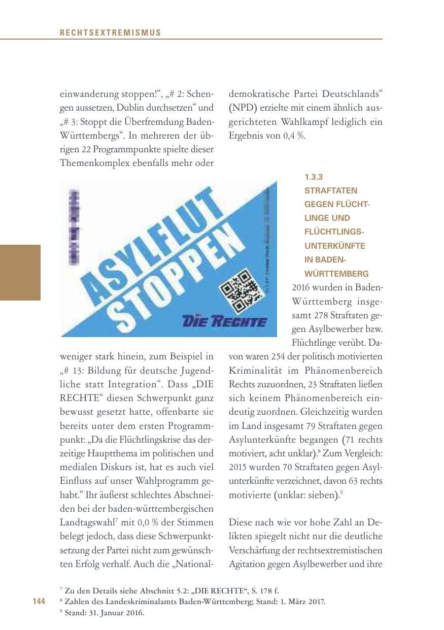 Seite 144 des Verfassungsschutzbericht 2016 Baden-Württemberg