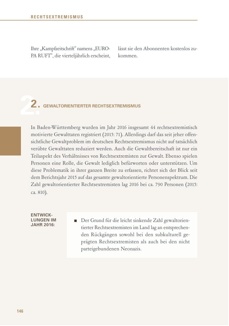 Seite 146 des Verfassungsschutzbericht 2016 Baden-Württemberg