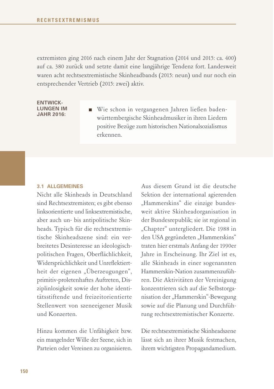Seite 150 des Verfassungsschutzbericht 2016 Baden-Württemberg
