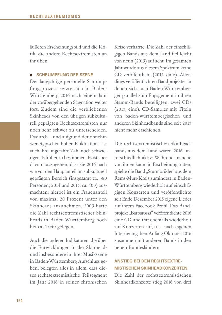 Seite 154 des Verfassungsschutzbericht 2016 Baden-Württemberg