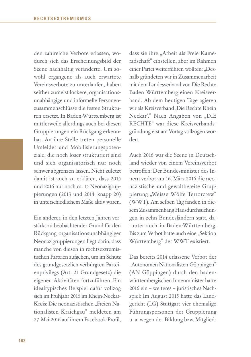 Seite 162 des Verfassungsschutzbericht 2016 Baden-Württemberg