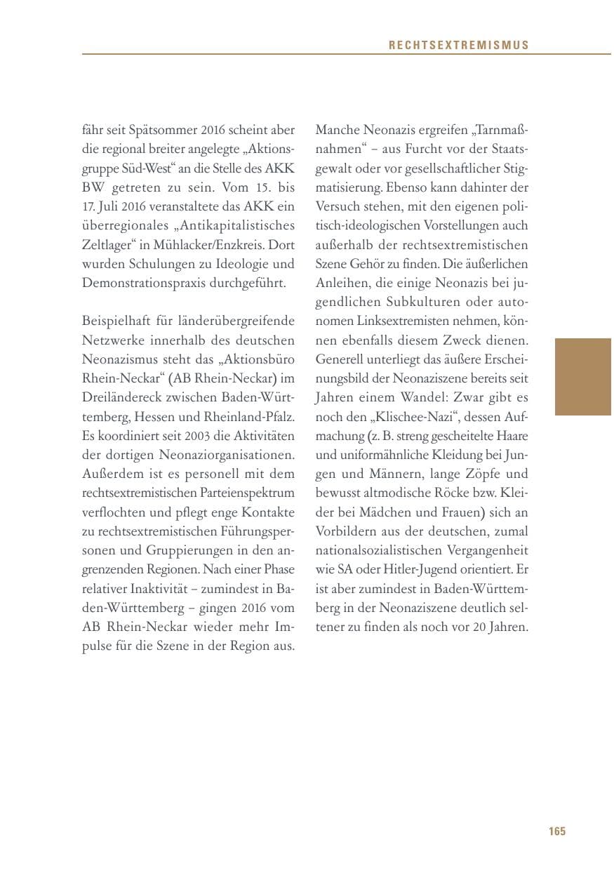 Seite 165 des Verfassungsschutzbericht 2016 Baden-Württemberg