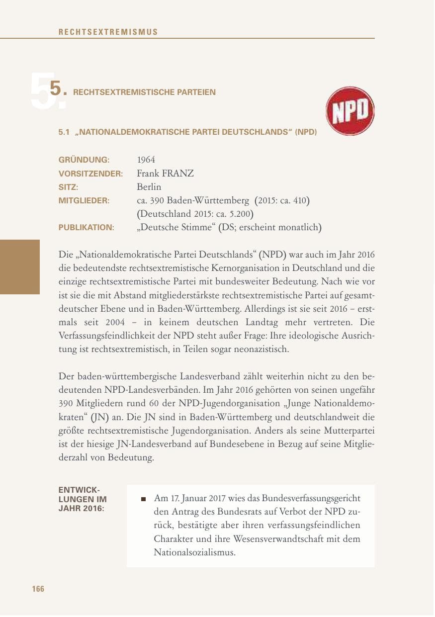 Seite 166 des Verfassungsschutzbericht 2016 Baden-Württemberg