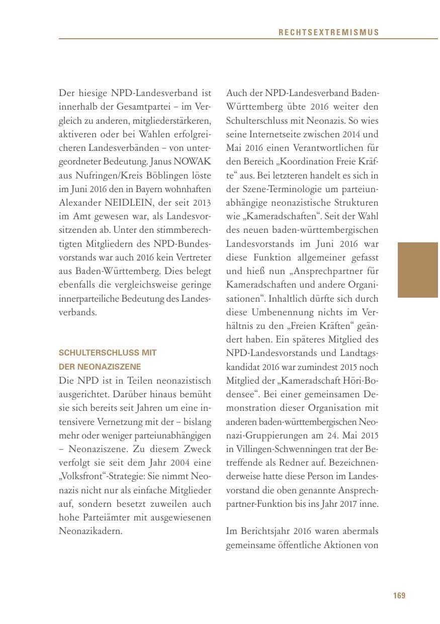 Seite 169 des Verfassungsschutzbericht 2016 Baden-Württemberg