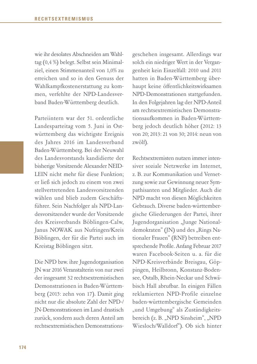 Seite 174 des Verfassungsschutzbericht 2016 Baden-Württemberg