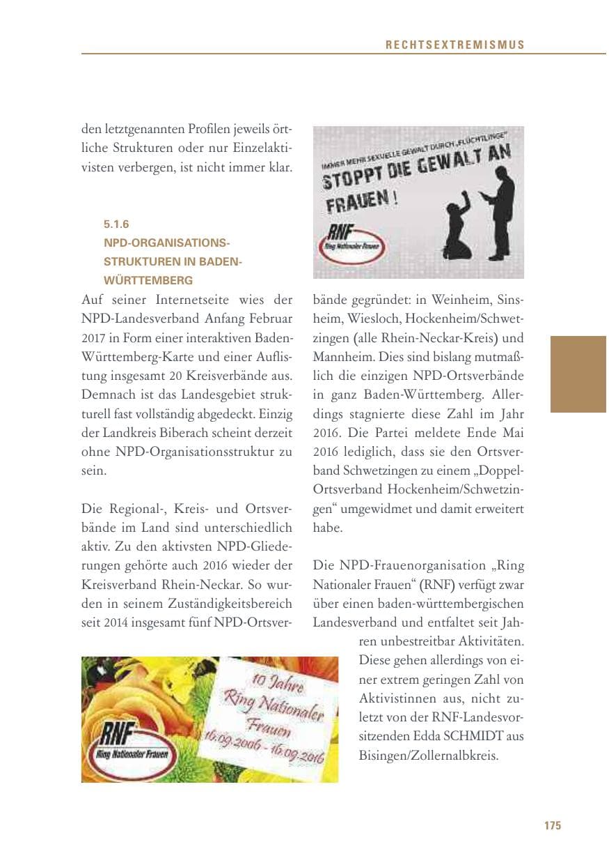 Seite 175 des Verfassungsschutzbericht 2016 Baden-Württemberg