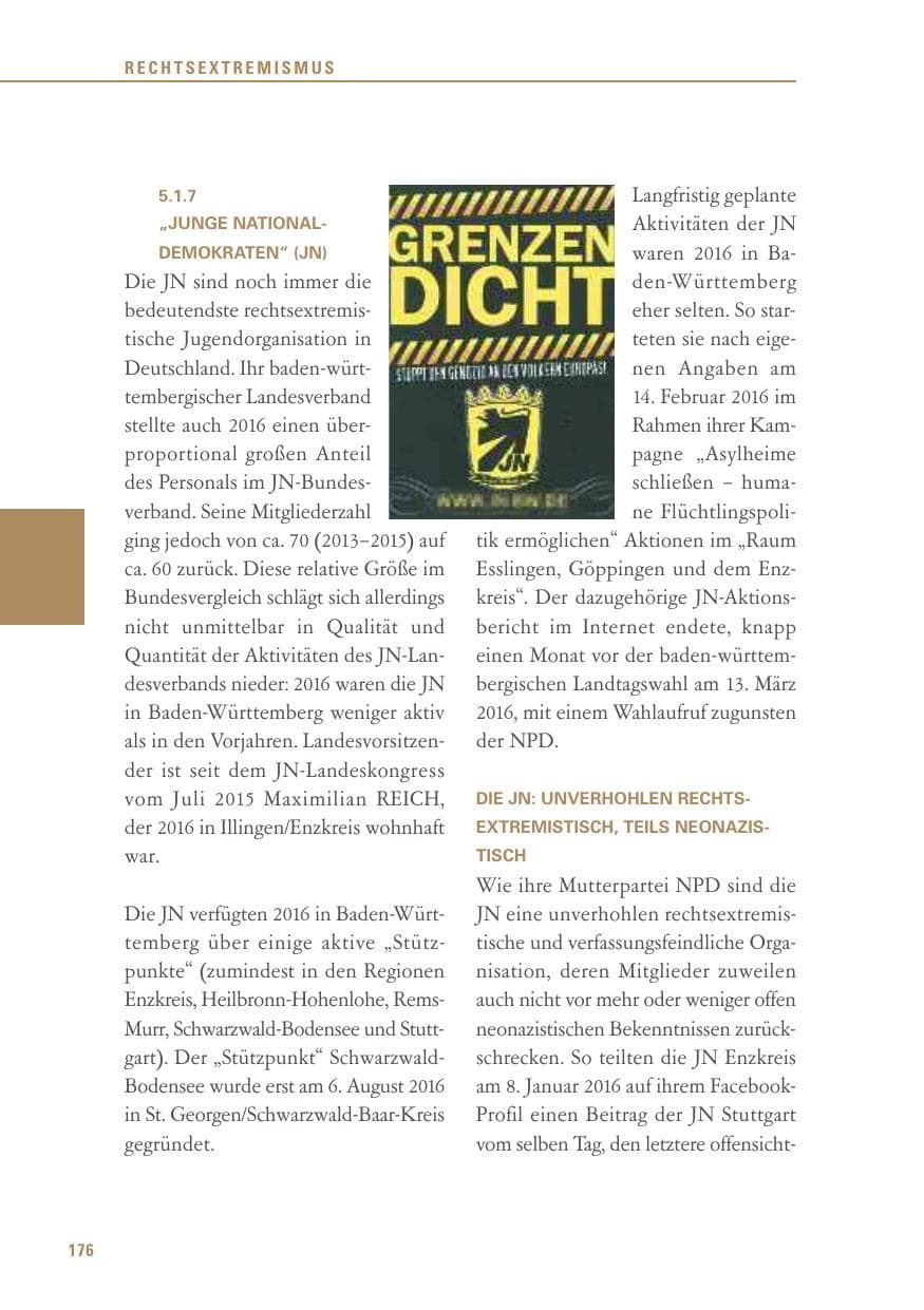 Seite 176 des Verfassungsschutzbericht 2016 Baden-Württemberg
