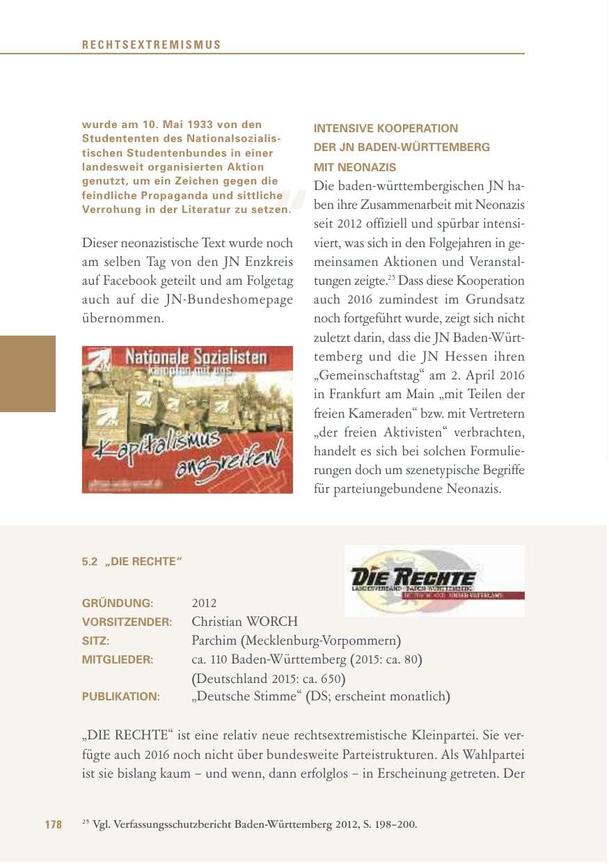 Seite 178 des Verfassungsschutzbericht 2016 Baden-Württemberg