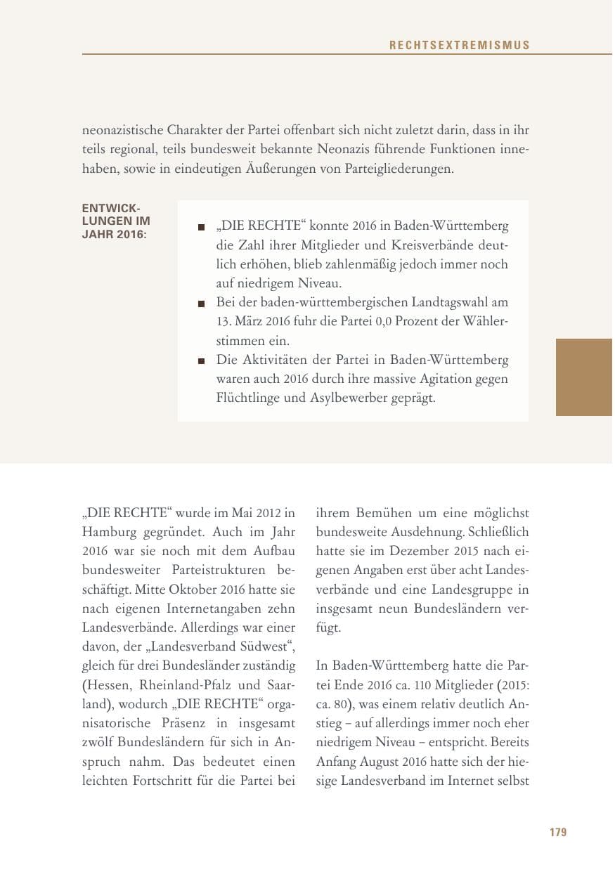 Seite 179 des Verfassungsschutzbericht 2016 Baden-Württemberg