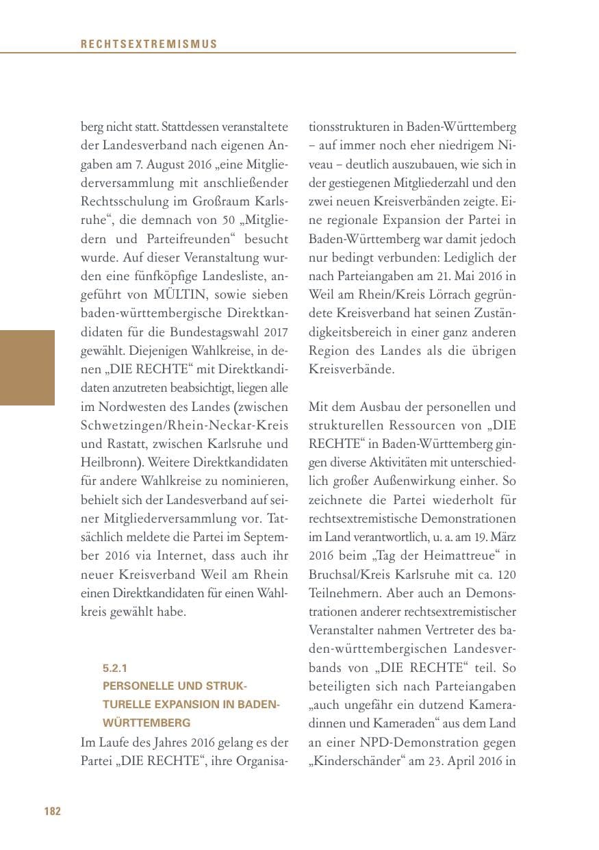 Seite 182 des Verfassungsschutzbericht 2016 Baden-Württemberg