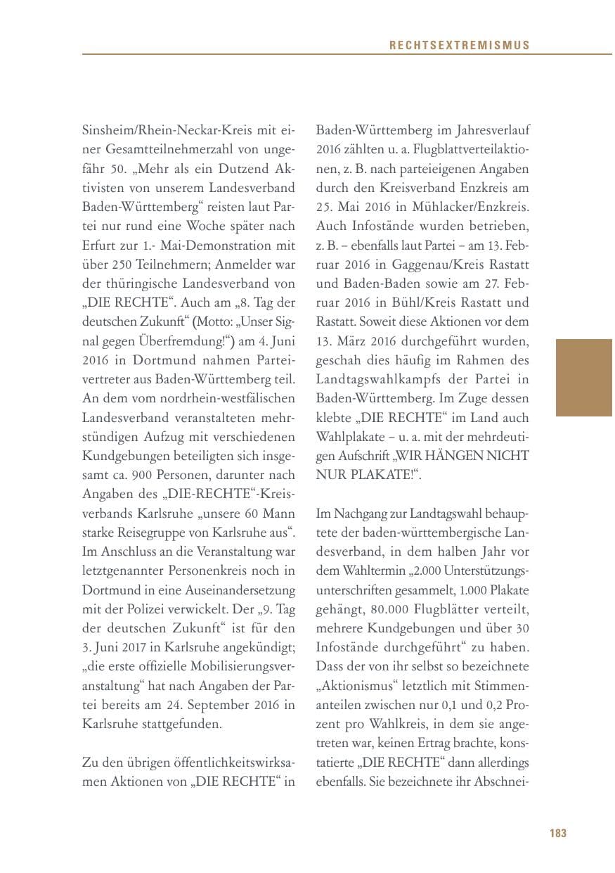 Seite 183 des Verfassungsschutzbericht 2016 Baden-Württemberg