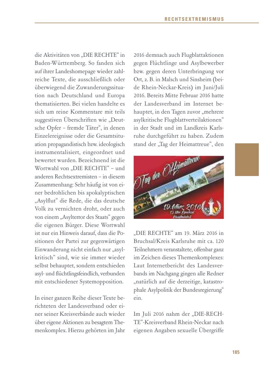 Seite 185 des Verfassungsschutzbericht 2016 Baden-Württemberg