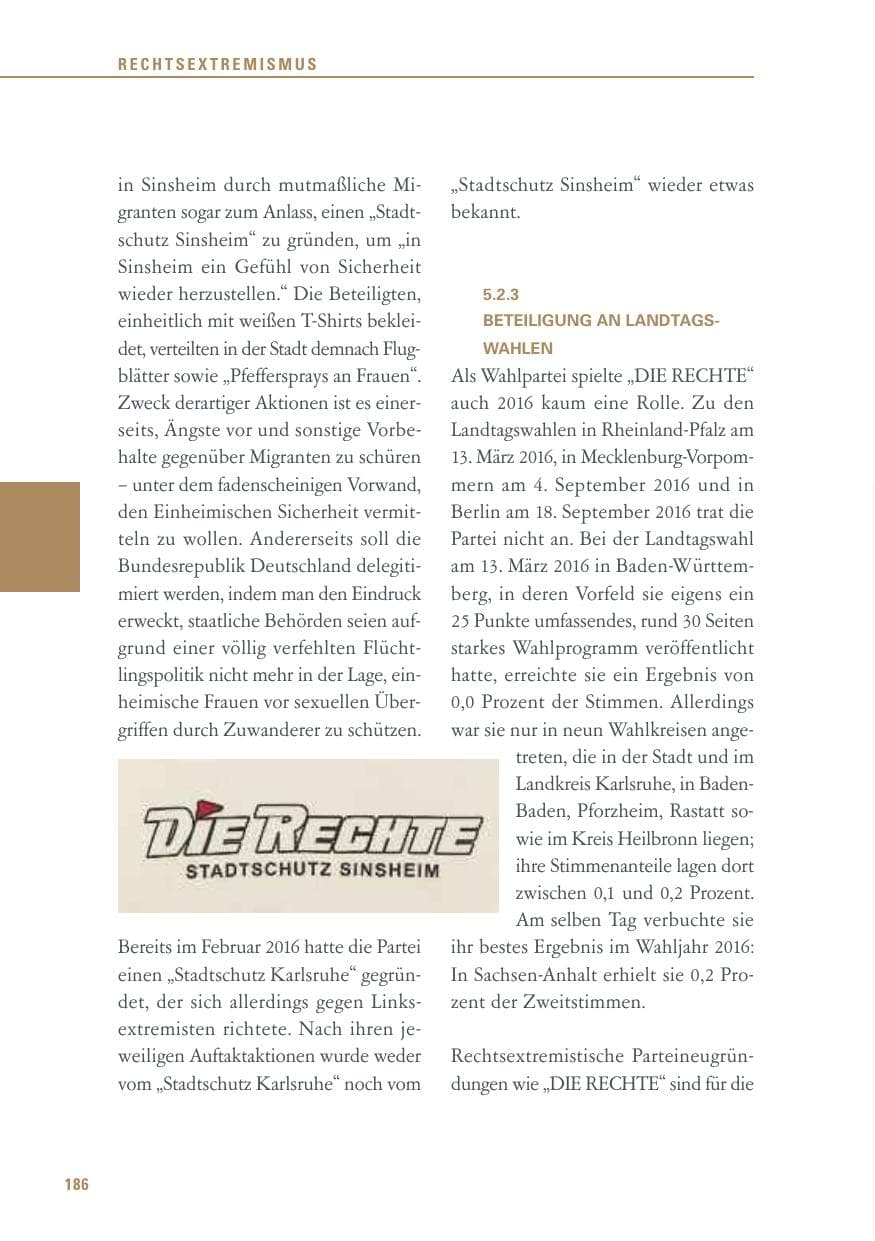 Seite 186 des Verfassungsschutzbericht 2016 Baden-Württemberg