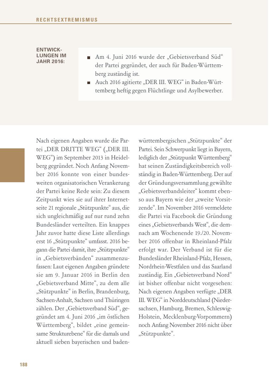 Seite 188 des Verfassungsschutzbericht 2016 Baden-Württemberg