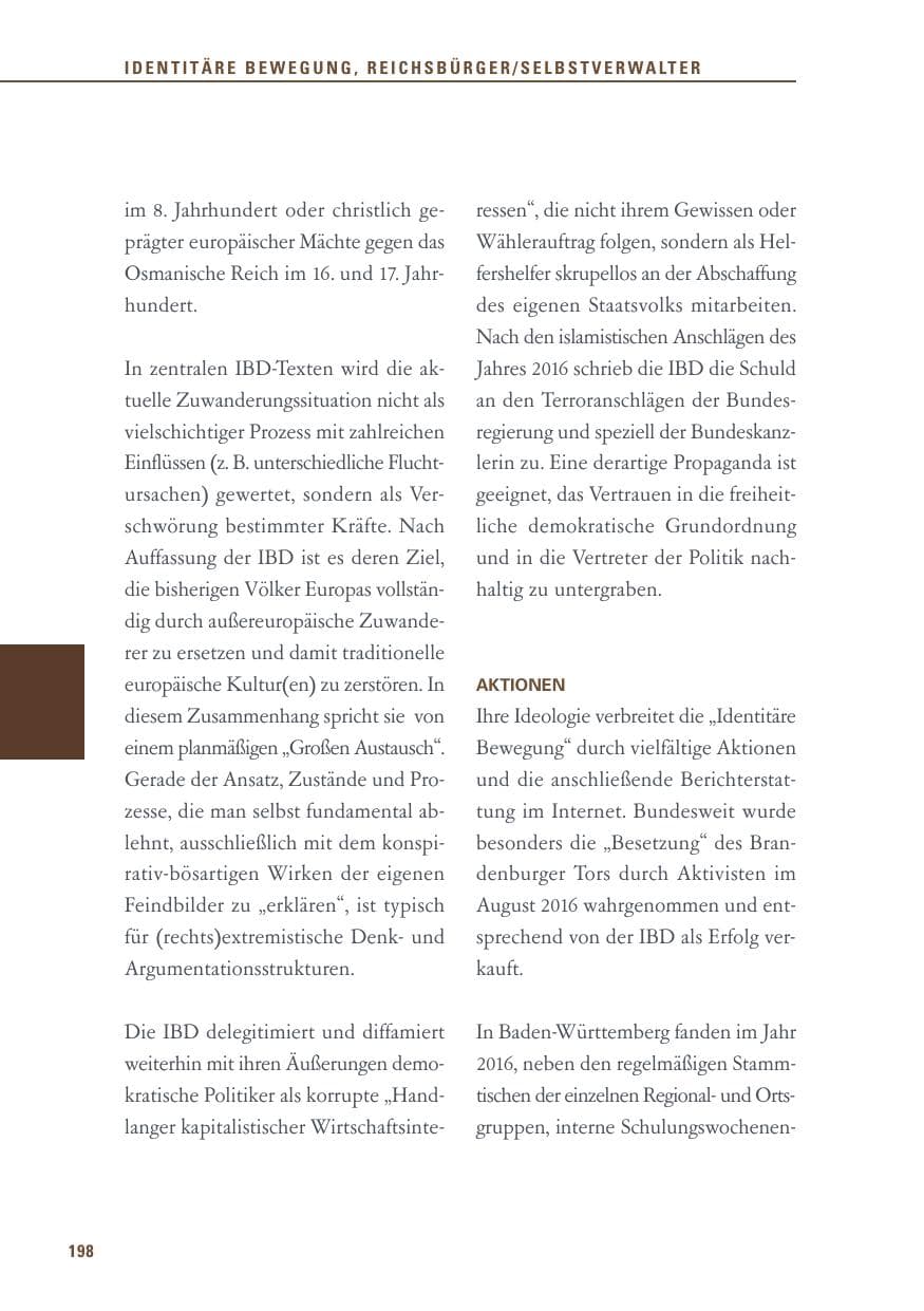 Seite 198 des Verfassungsschutzbericht 2016 Baden-Württemberg