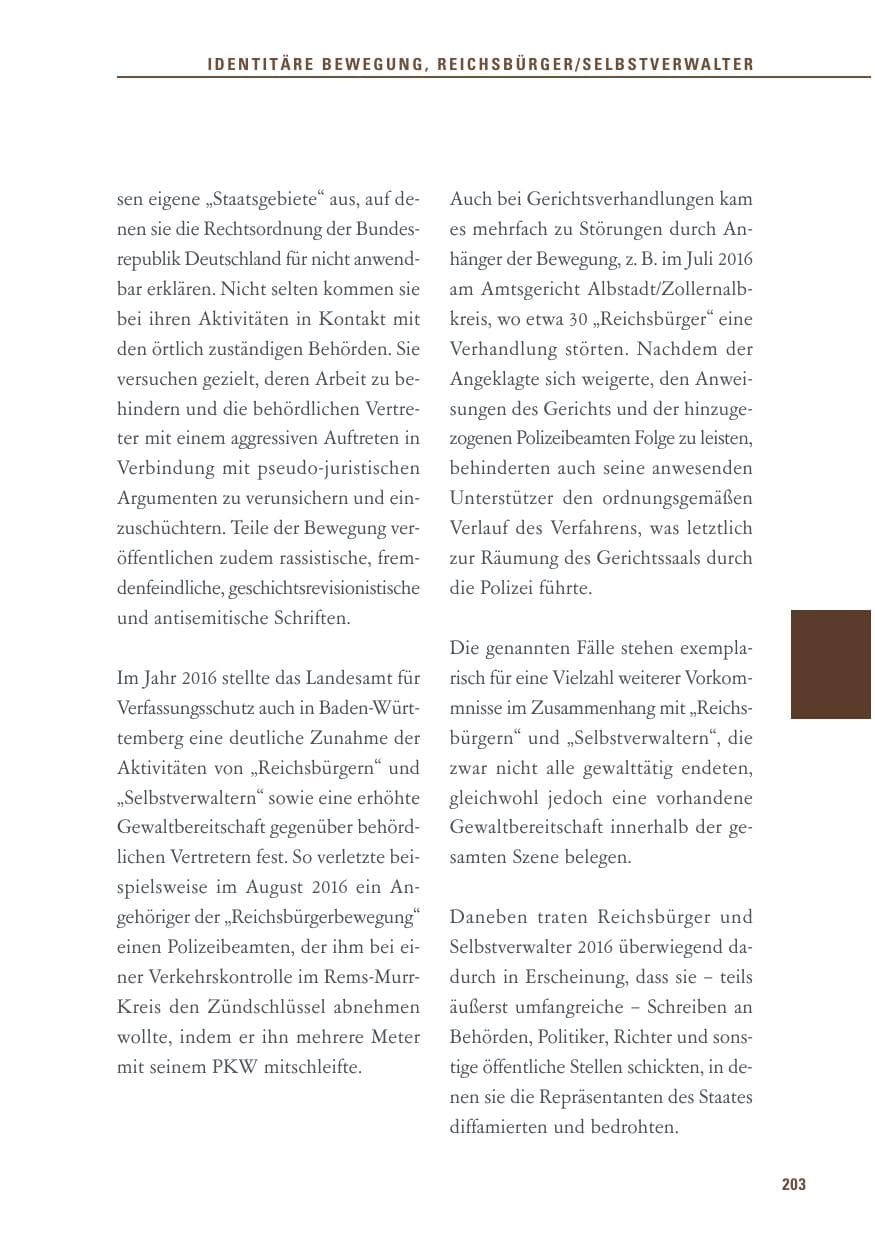 Seite 203 des Verfassungsschutzbericht 2016 Baden-Württemberg