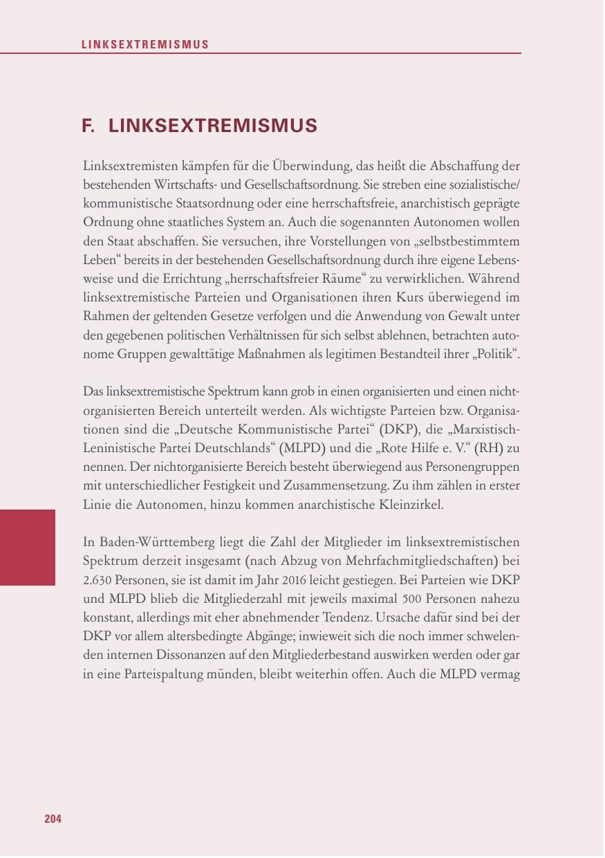 Seite 204 des Verfassungsschutzbericht 2016 Baden-Württemberg