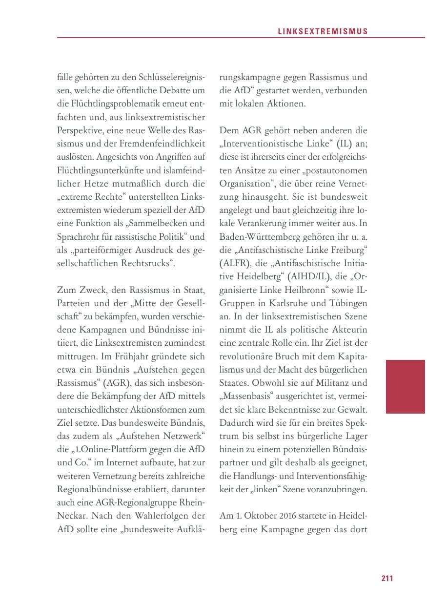 Seite 211 des Verfassungsschutzbericht 2016 Baden-Württemberg