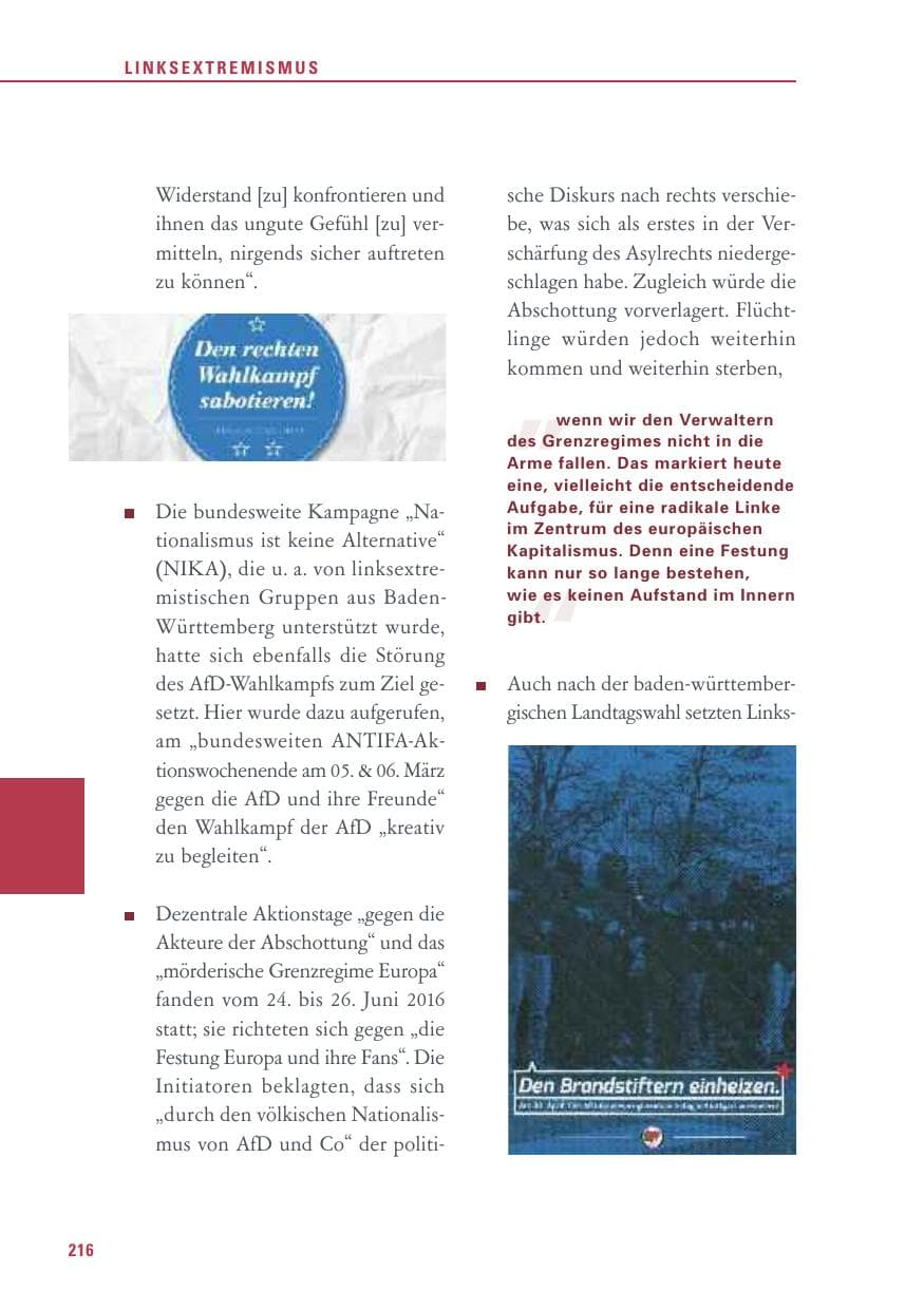 Seite 216 des Verfassungsschutzbericht 2016 Baden-Württemberg