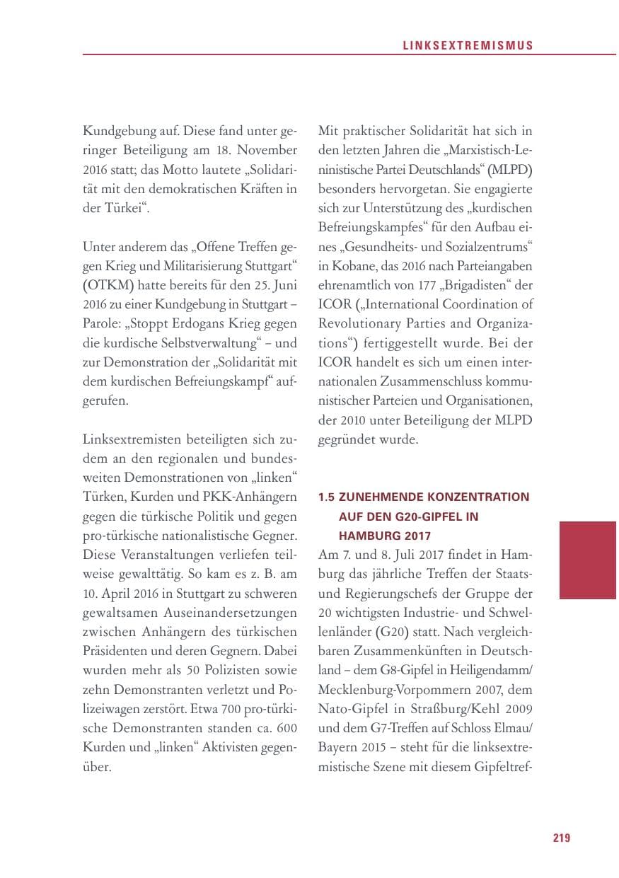Seite 219 des Verfassungsschutzbericht 2016 Baden-Württemberg