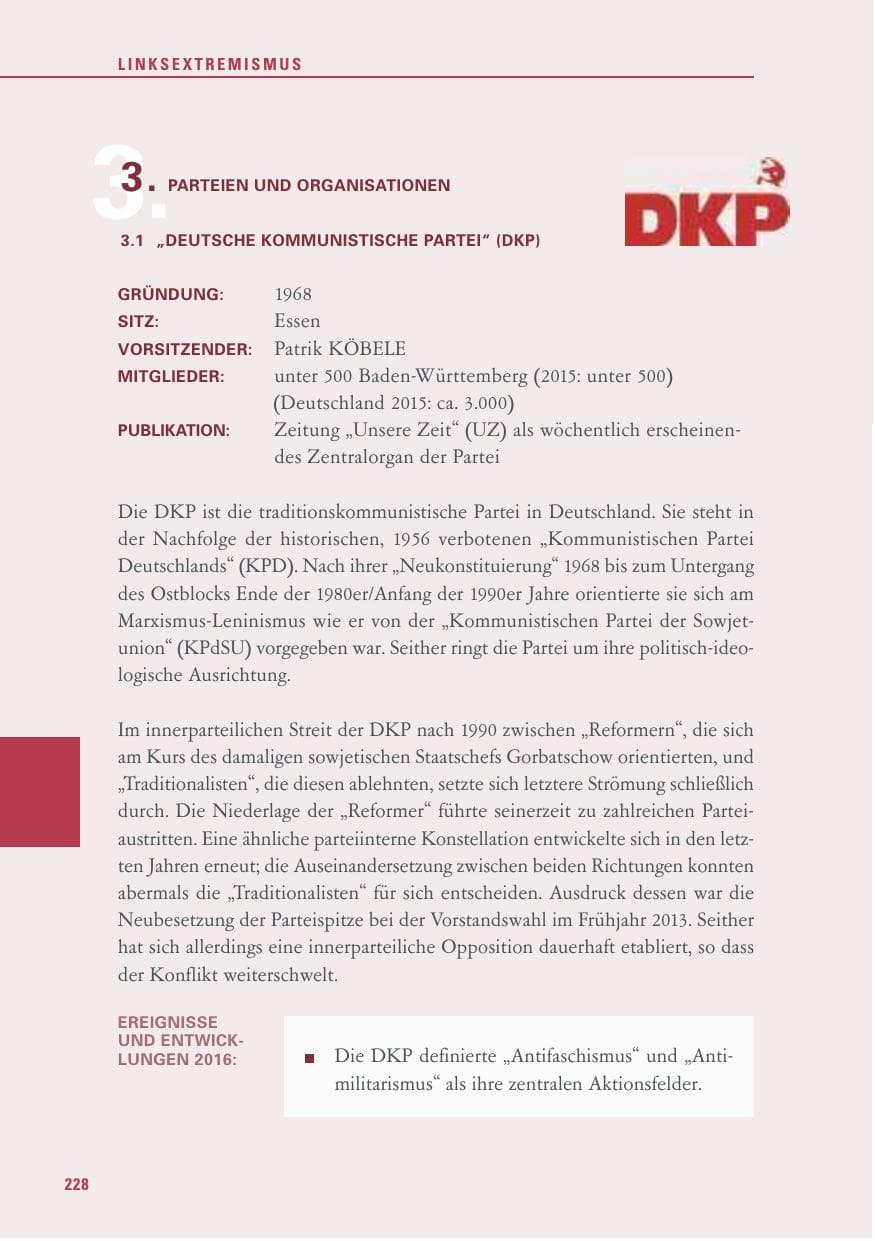 Seite 228 des Verfassungsschutzbericht 2016 Baden-Württemberg