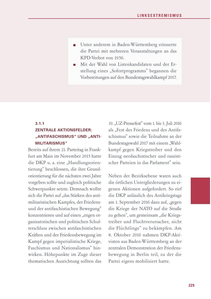 Seite 229 des Verfassungsschutzbericht 2016 Baden-Württemberg