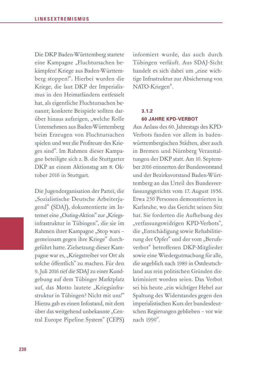 Seite 230 des Verfassungsschutzbericht 2016 Baden-Württemberg