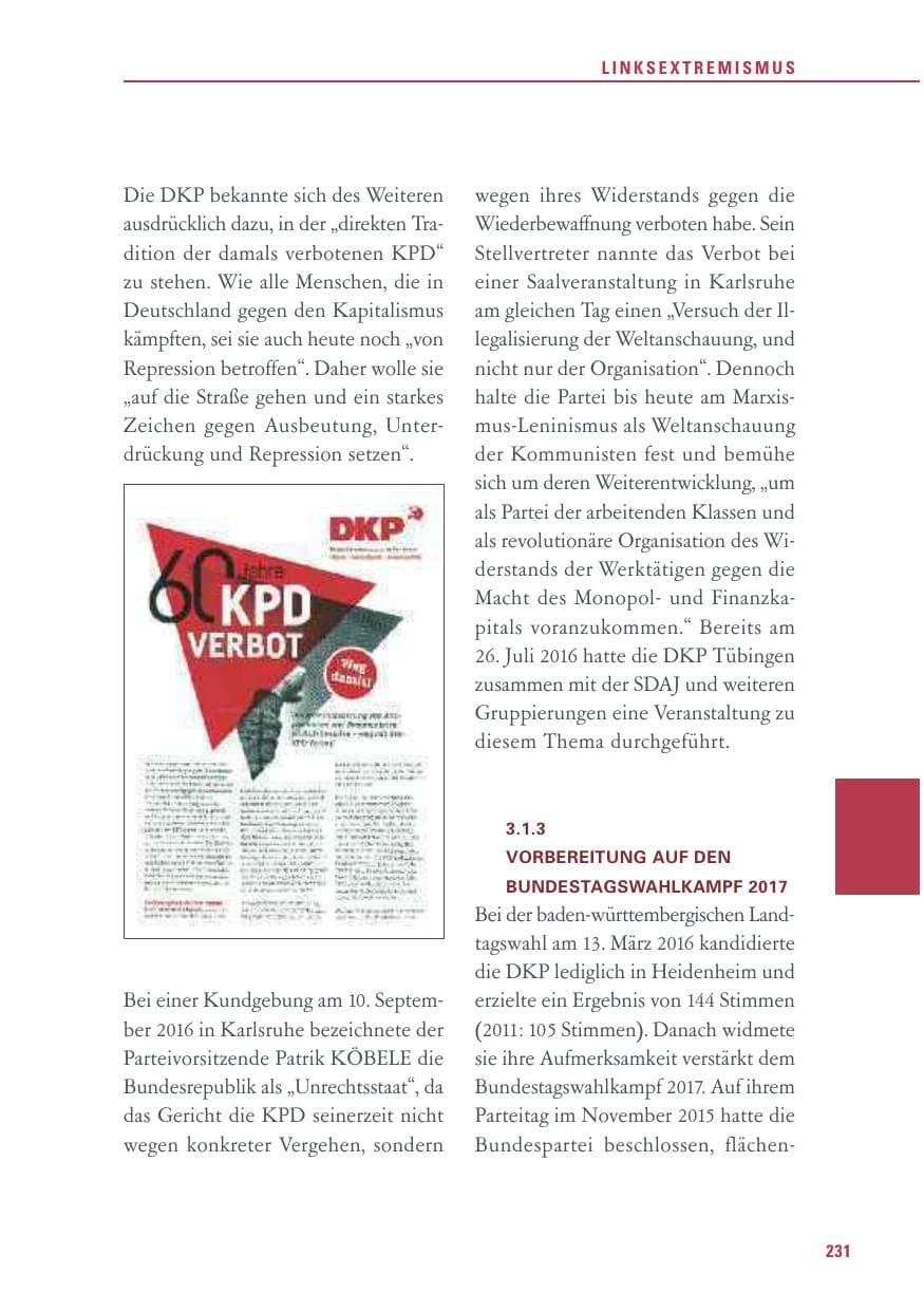 Seite 231 des Verfassungsschutzbericht 2016 Baden-Württemberg
