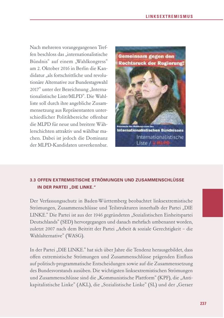 Seite 237 des Verfassungsschutzbericht 2016 Baden-Württemberg