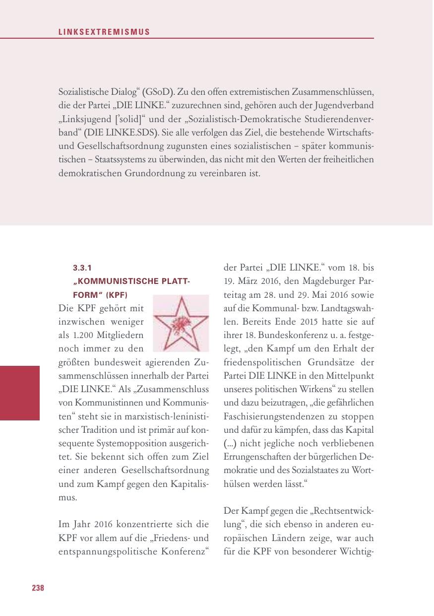 Seite 238 des Verfassungsschutzbericht 2016 Baden-Württemberg