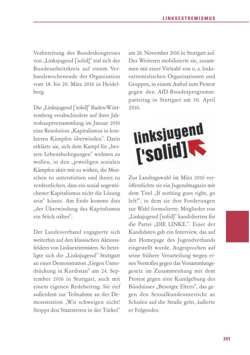 Seite 241 des Verfassungsschutzbericht 2016 Baden-Württemberg