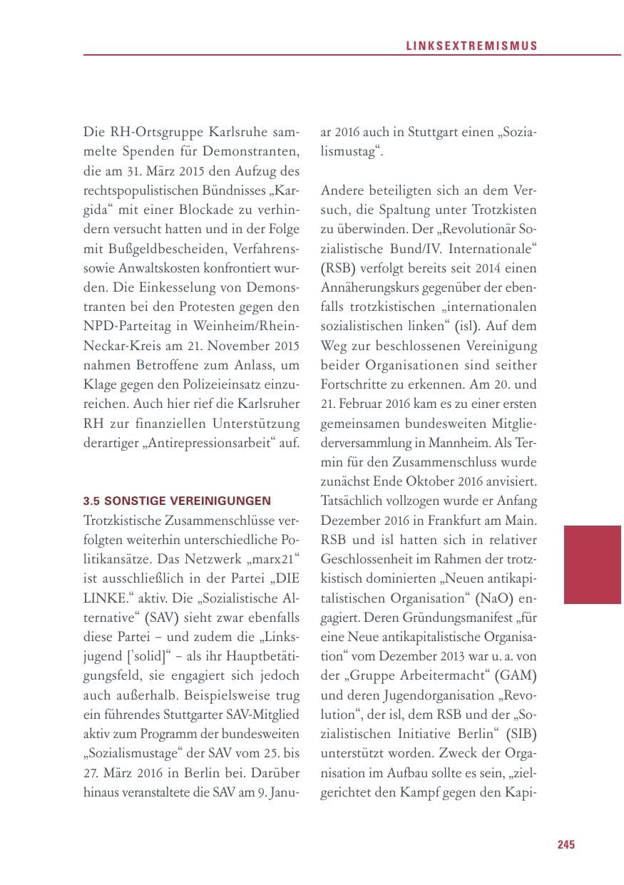 Seite 245 des Verfassungsschutzbericht 2016 Baden-Württemberg