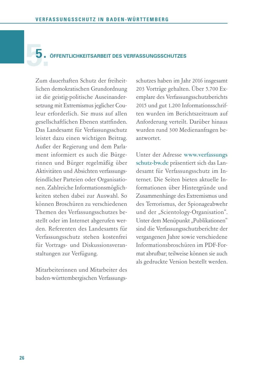 Seite 26 des Verfassungsschutzbericht 2016 Baden-Württemberg