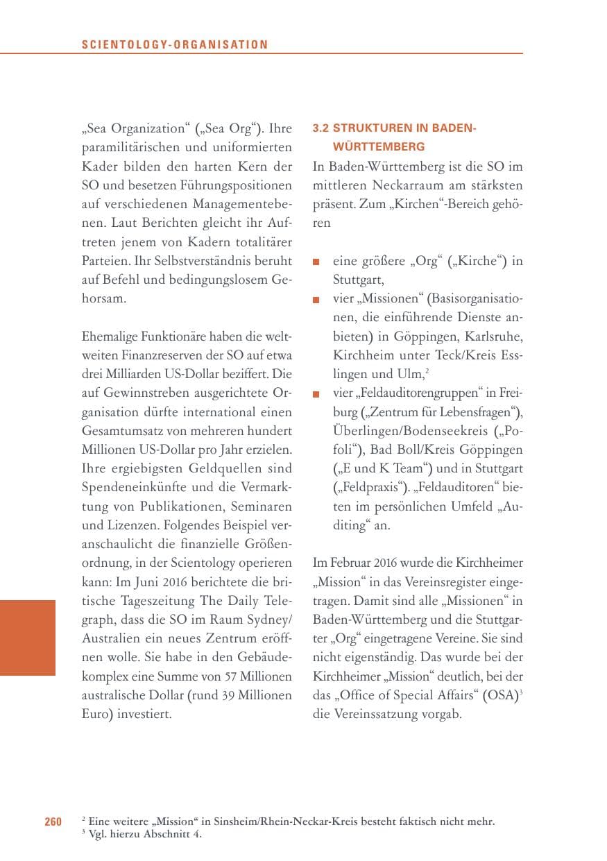 Seite 260 des Verfassungsschutzbericht 2016 Baden-Württemberg