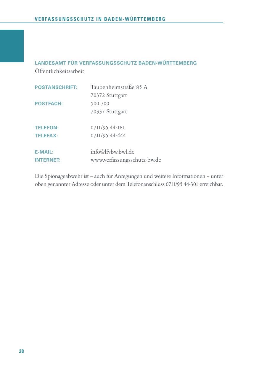 Seite 28 des Verfassungsschutzbericht 2016 Baden-Württemberg