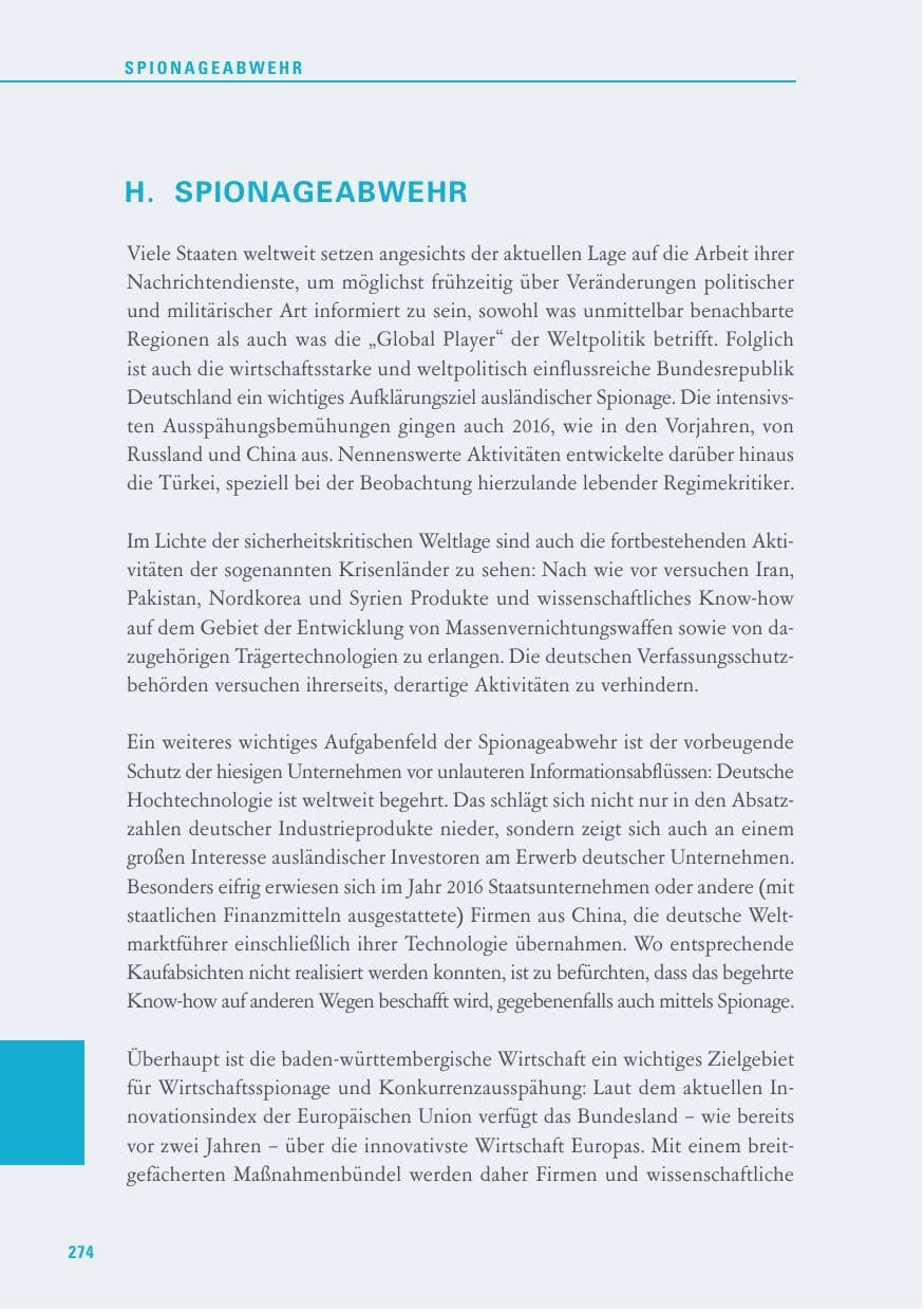 Seite 274 des Verfassungsschutzbericht 2016 Baden-Württemberg