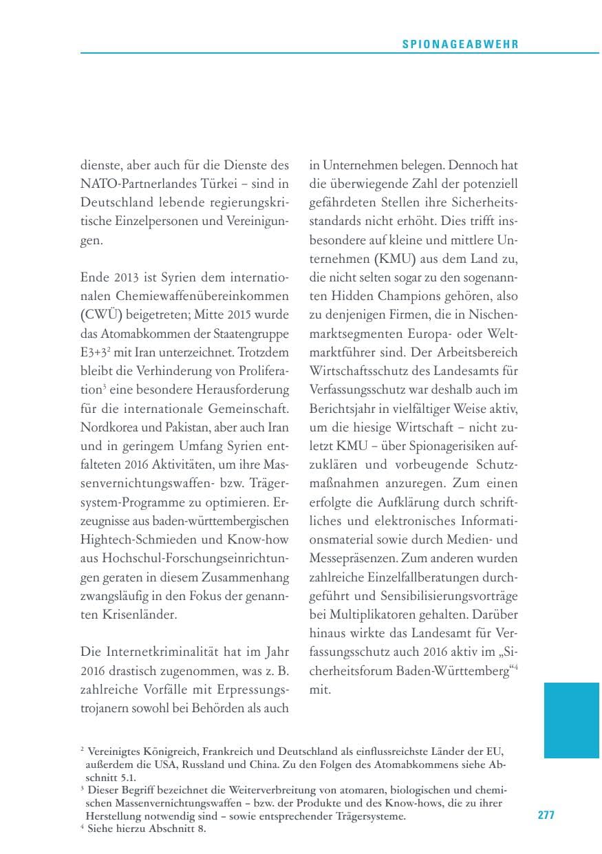 Seite 277 des Verfassungsschutzbericht 2016 Baden-Württemberg