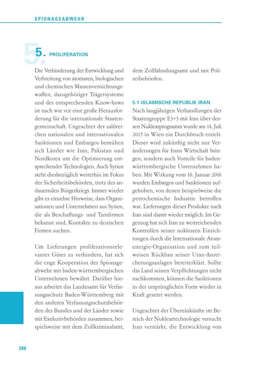 Seite 288 des Verfassungsschutzbericht 2016 Baden-Württemberg